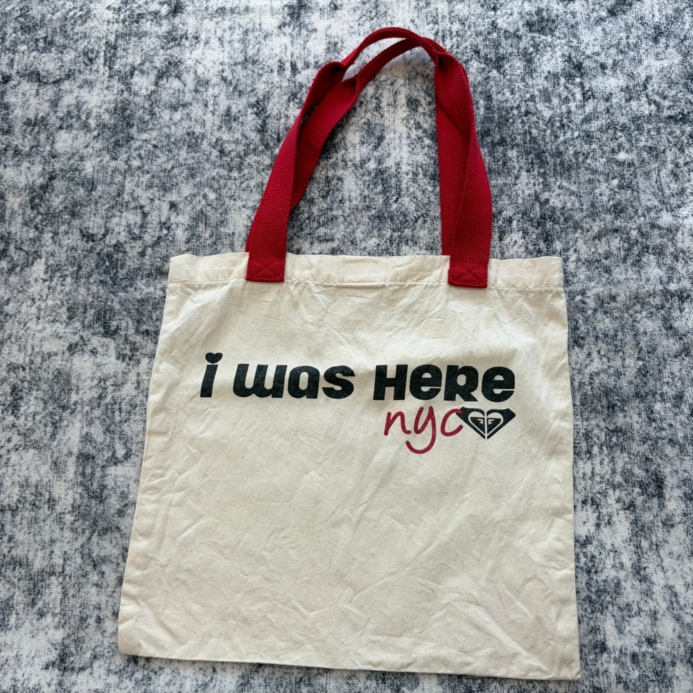 Roxy I Was Here NYC Tote Bag Womens OS Cream Red Canvas Graphic‎ Souvenir
